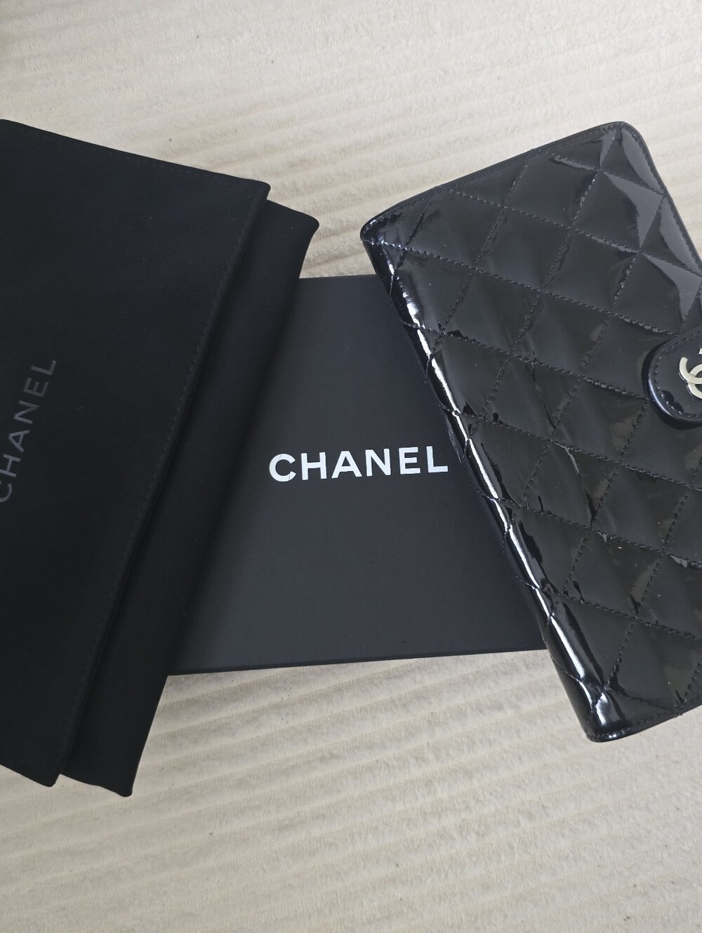 Chanel Black Quilted Patent Leather Wallet
